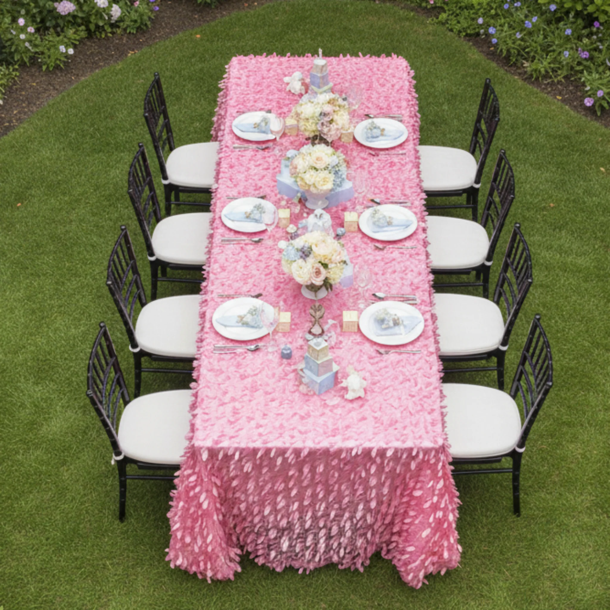 Leaf Petal Taffeta Tablecloth 90"x156" Rectangular - Pink - Image 4