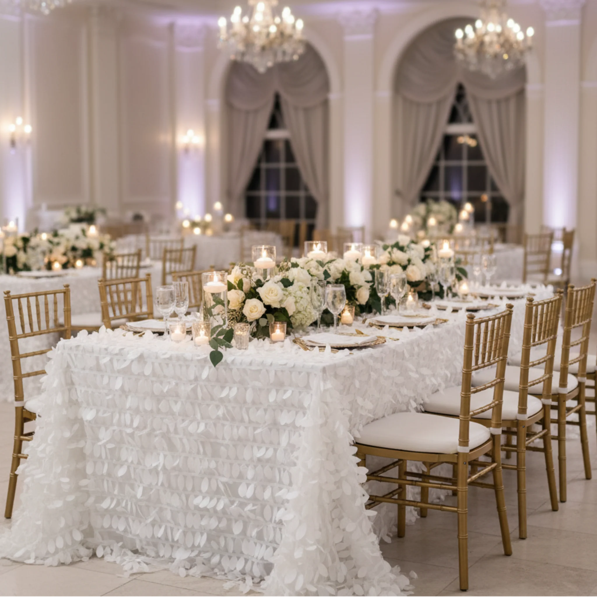 Leaf Petal Taffeta Tablecloth 90"x156" Rectangular - White - Image 2