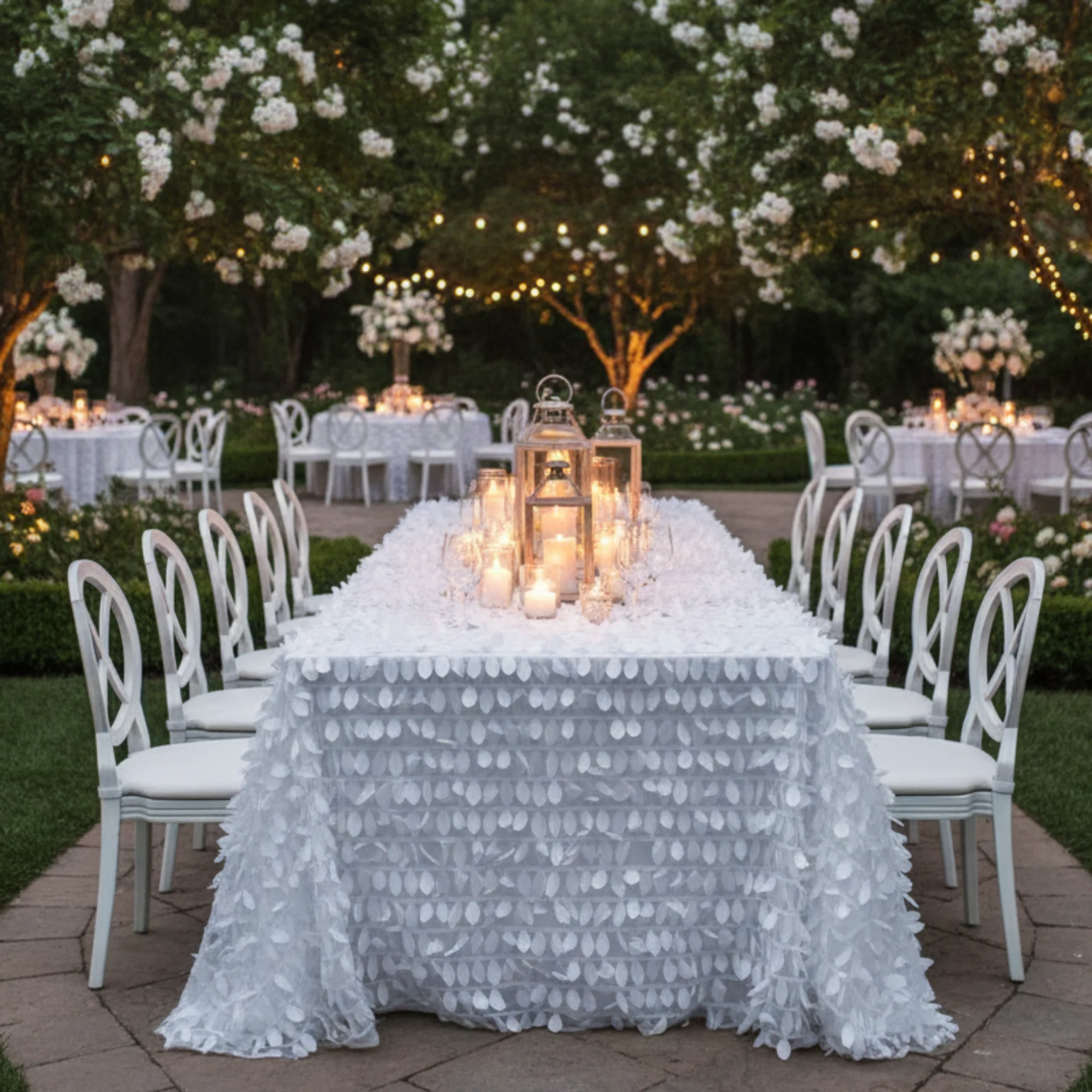 Leaf Petal Taffeta Tablecloth 90"x156" Rectangular - White - Image 3