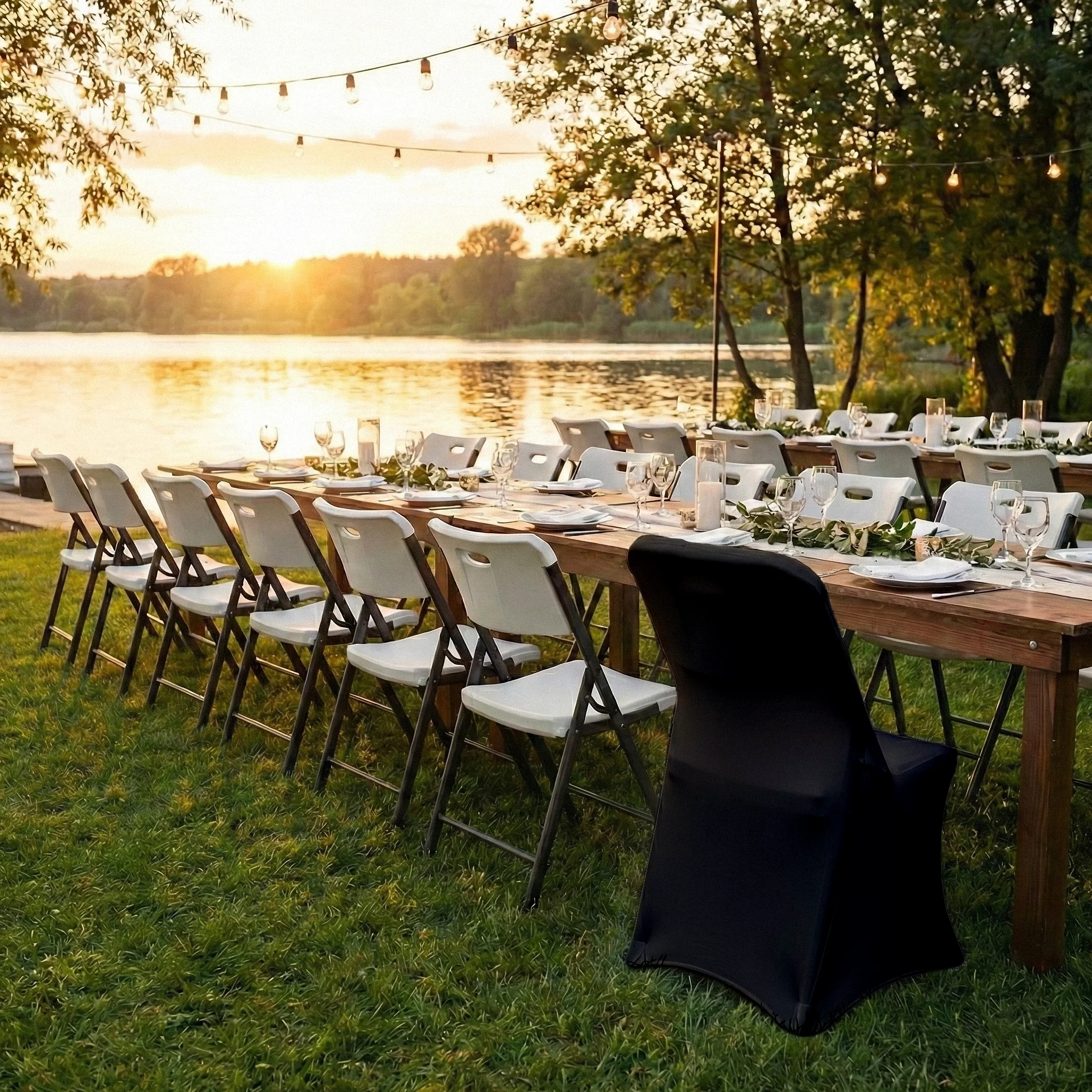 Contemporary Lifetime Spandex Folding Chair Cover - Black - Image 3
