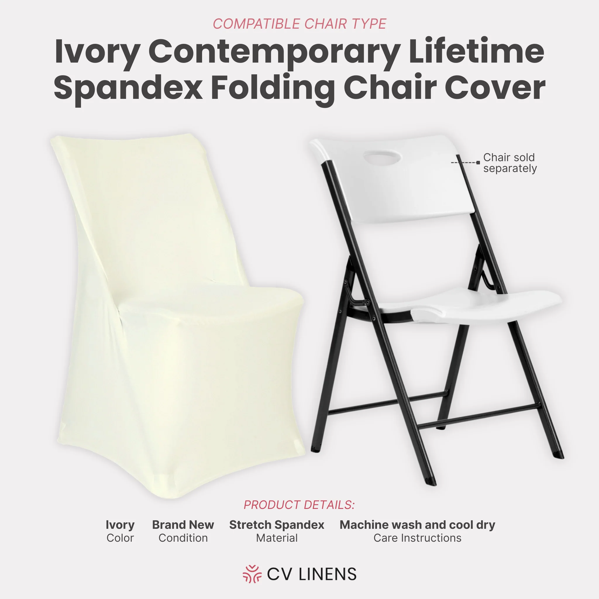 Contemporary Lifetime Spandex Folding Chair Cover - Ivory - Image 2
