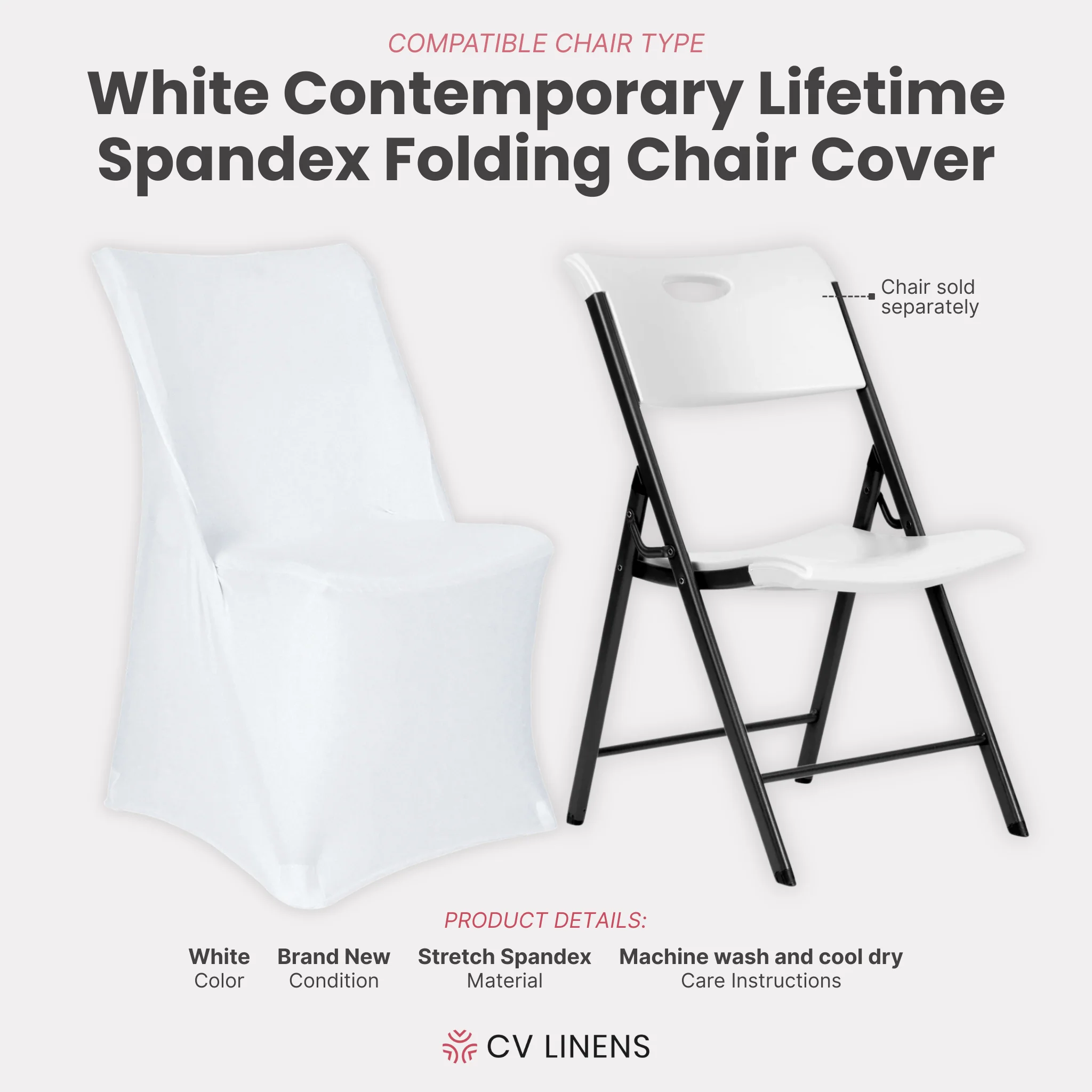 Contemporary Lifetime Spandex Folding Chair Cover - White - Image 2