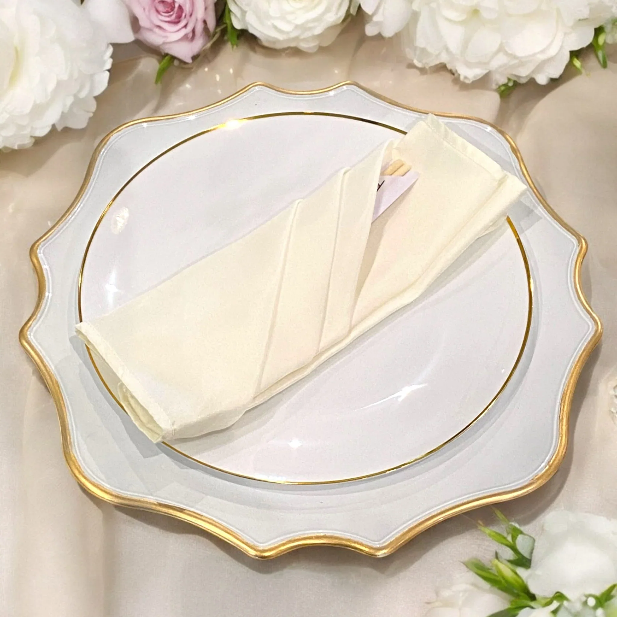 Lotus Scalloped Acrylic 13" Charger Plate - White Gold-Trimmed - Image 8
