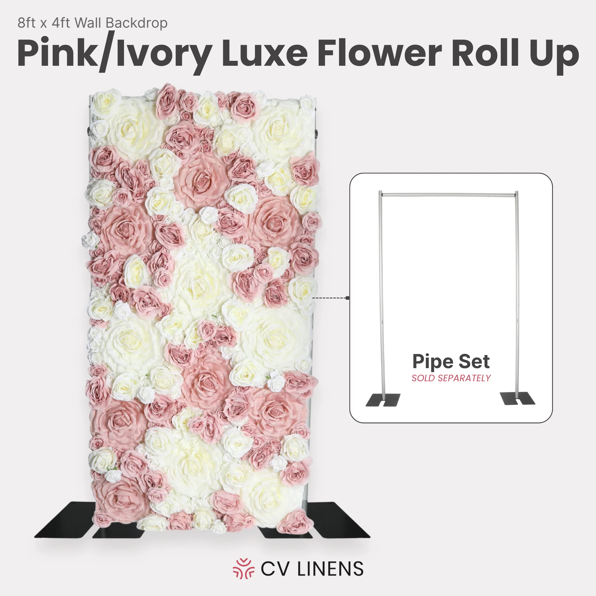 Luxe Roll Up Flower Wall Backdrop 8ft x 4ft - Pink/Ivory - Image 2