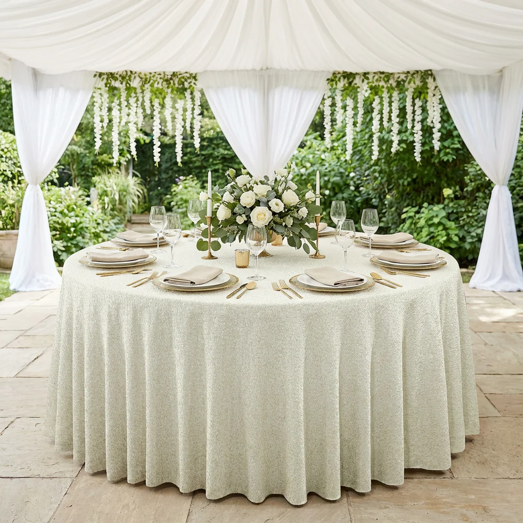 Luxury Boucle 120" Round Tablecloth - Beige - Image 2