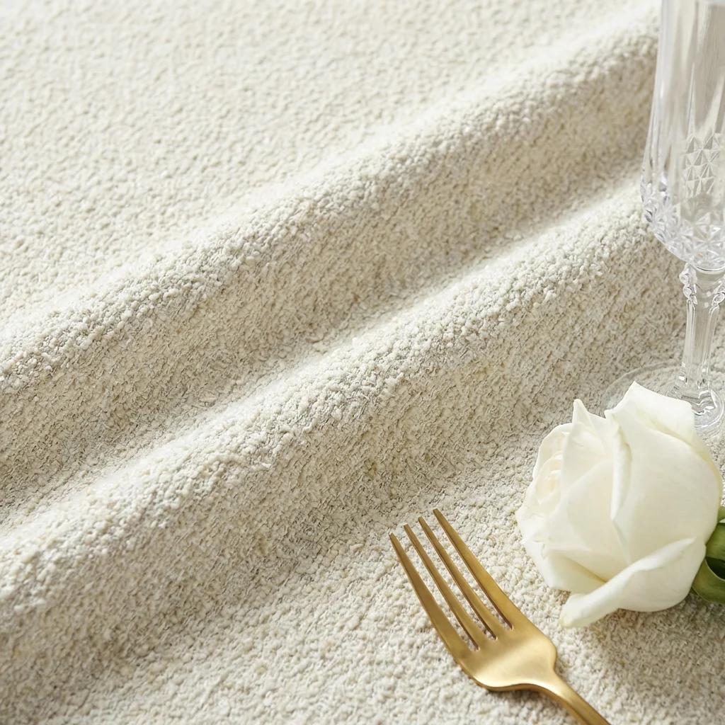 Luxury Boucle 120" Round Tablecloth - Beige - Image 3