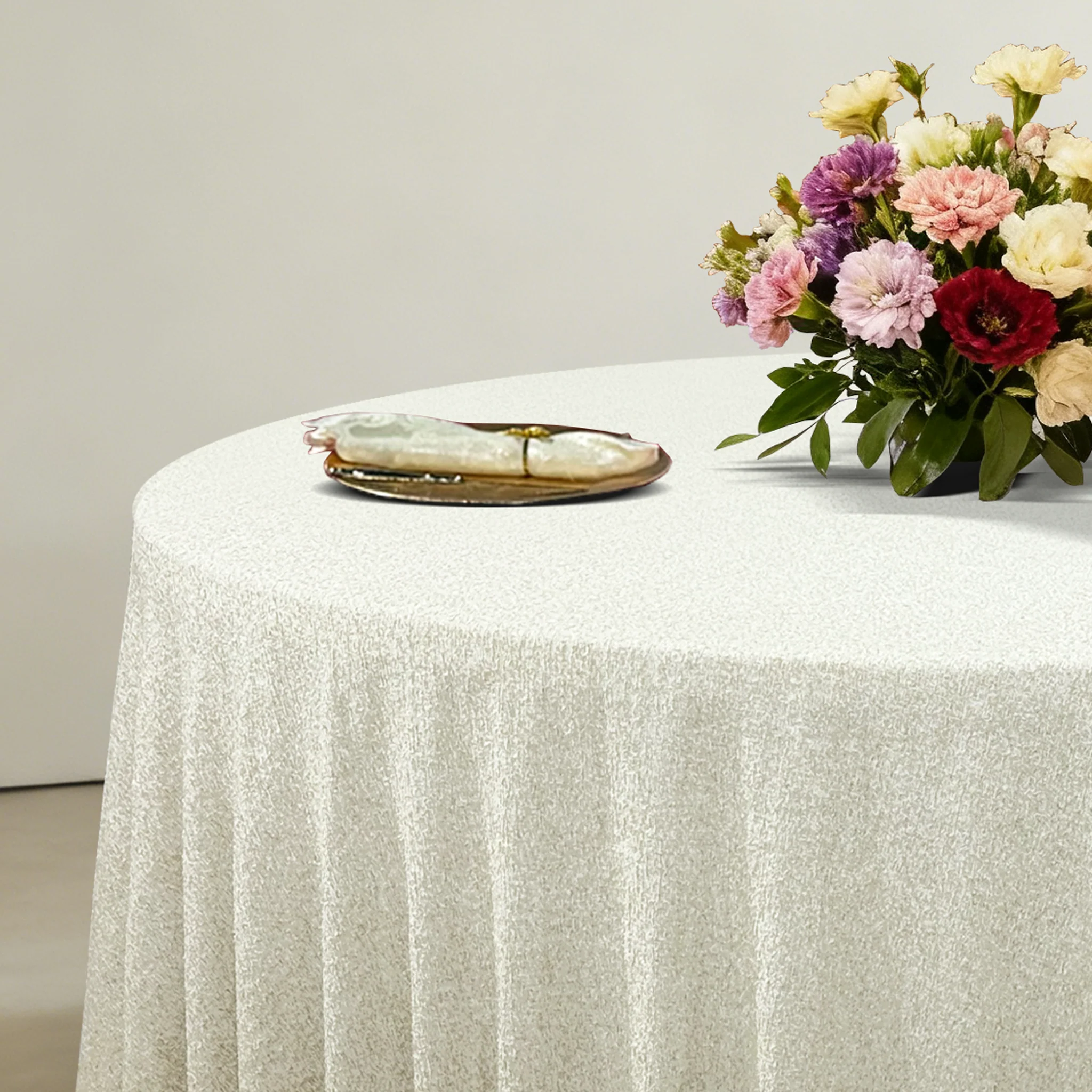 Luxury Boucle 120" Round Tablecloth - Beige - Image 9