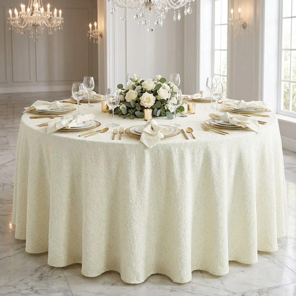 Luxury Boucle 120" Round Tablecloth - Ivory - Image 2