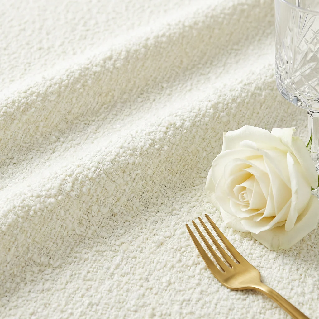 Luxury Boucle 120" Round Tablecloth - Ivory - Image 3
