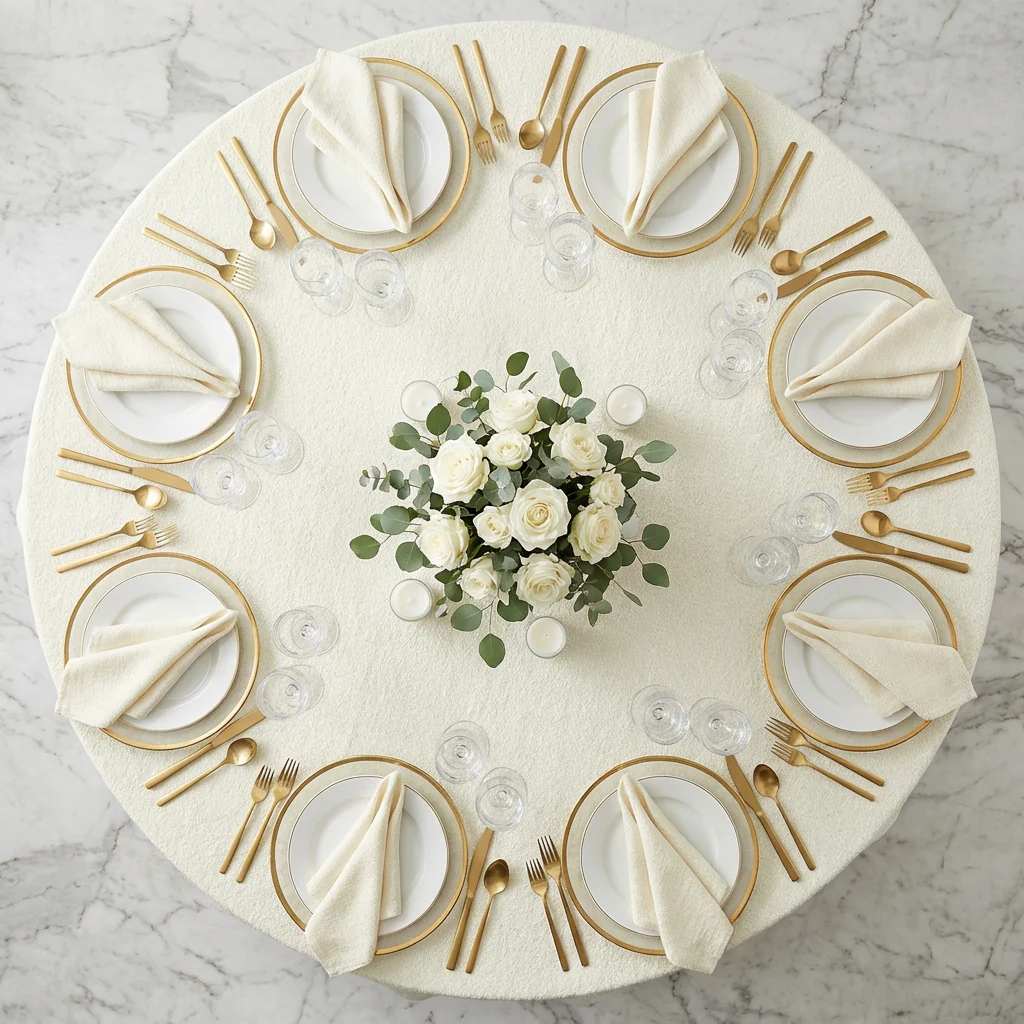 Luxury Boucle 120" Round Tablecloth - Ivory - Image 4