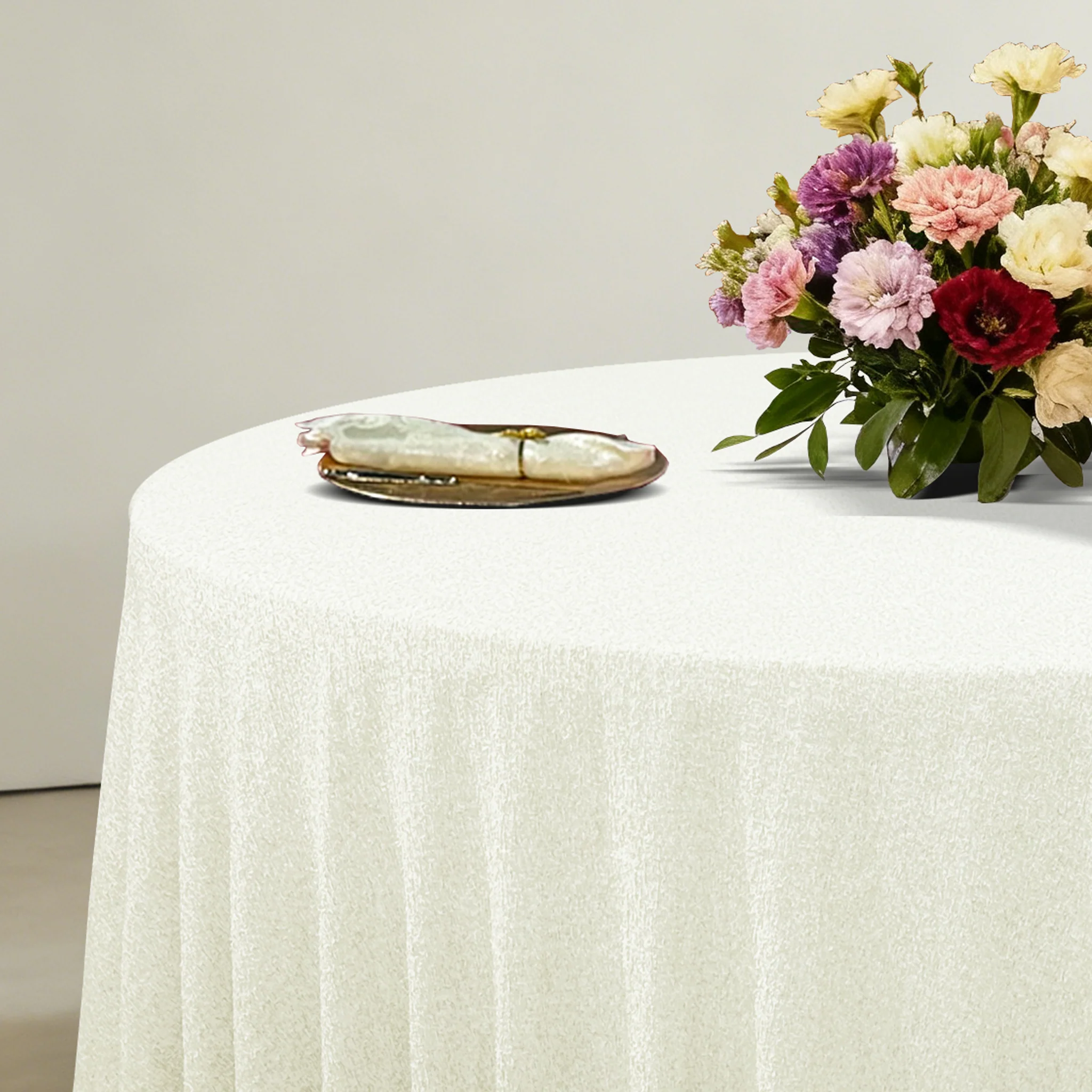 Luxury Boucle 120" Round Tablecloth - Ivory - Image 7