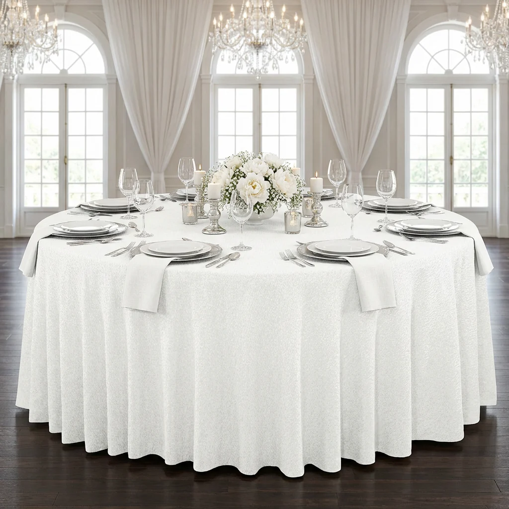 Luxury Boucle 120" Round Tablecloth - White - Image 2