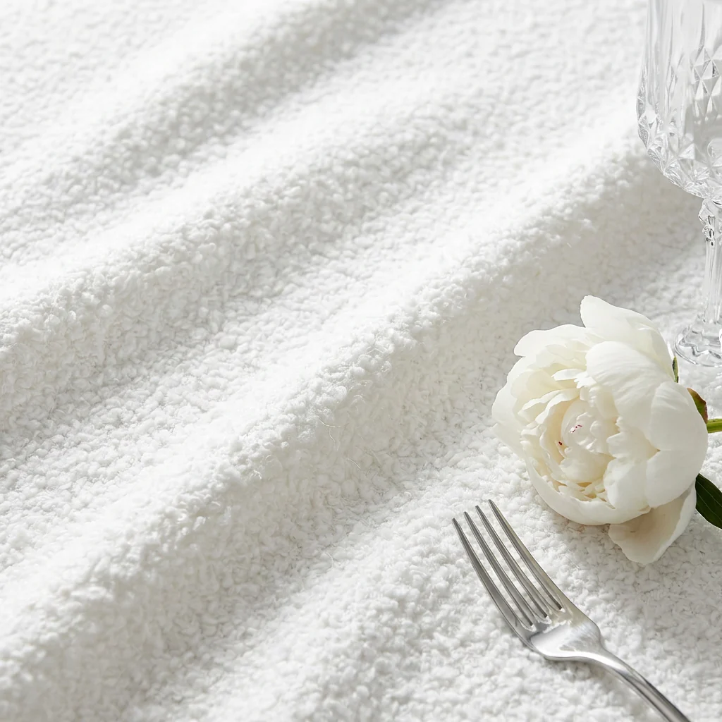Luxury Boucle 120" Round Tablecloth - White - Image 3