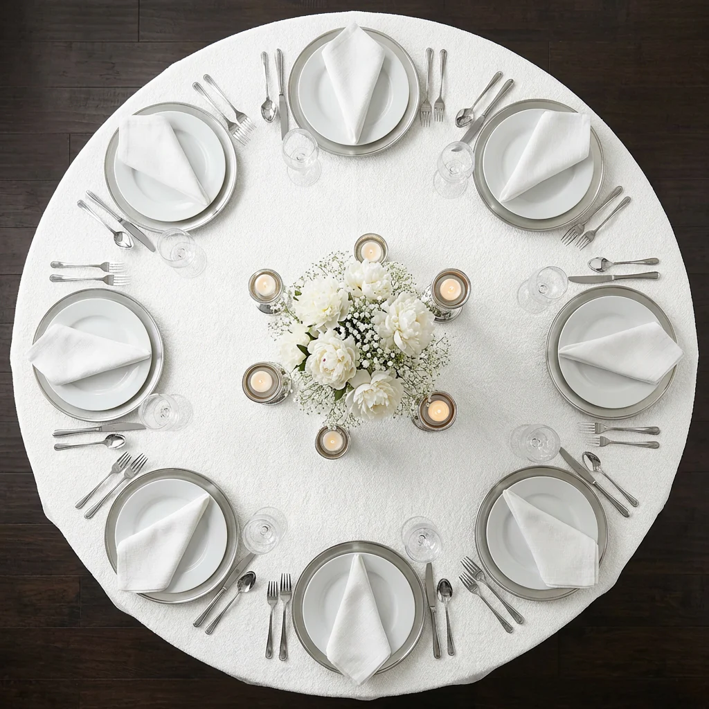 Luxury Boucle 120" Round Tablecloth - White - Image 4
