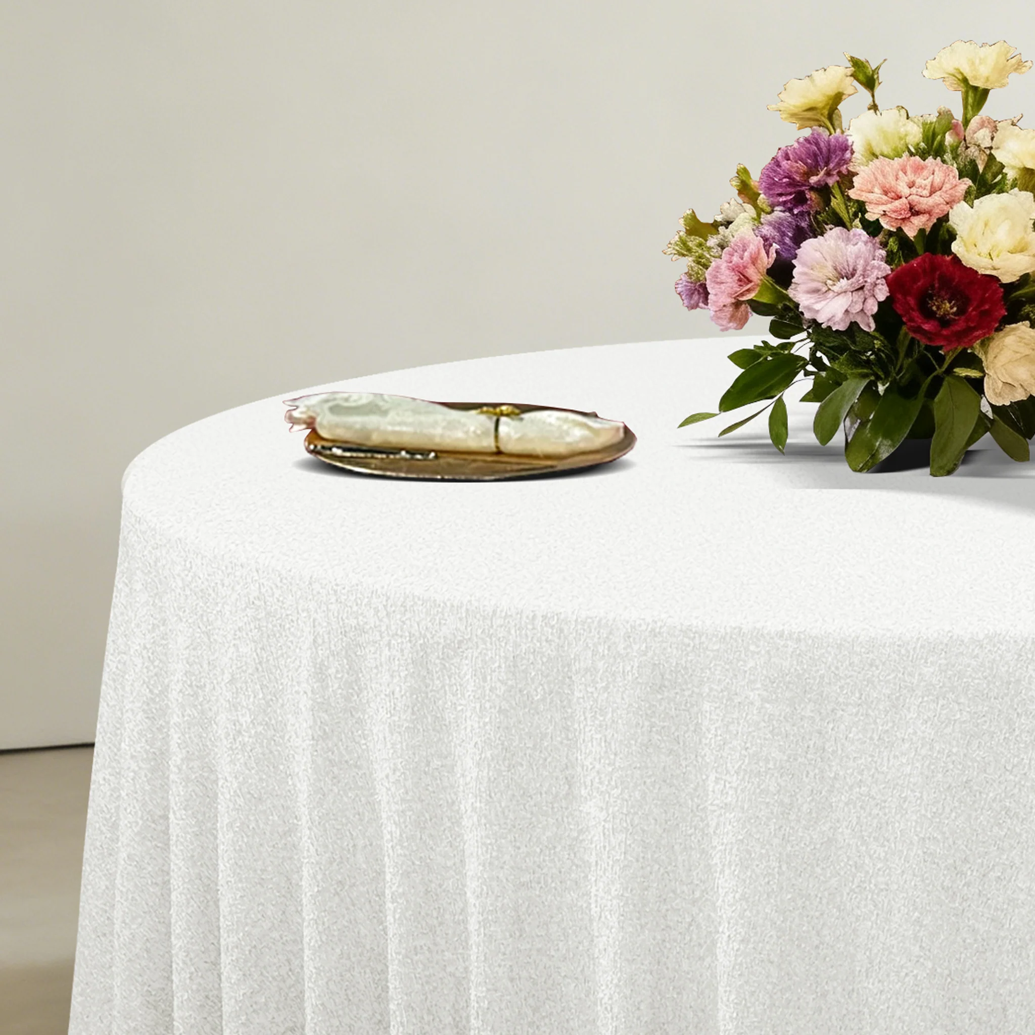 Luxury Boucle 120" Round Tablecloth - White - Image 8