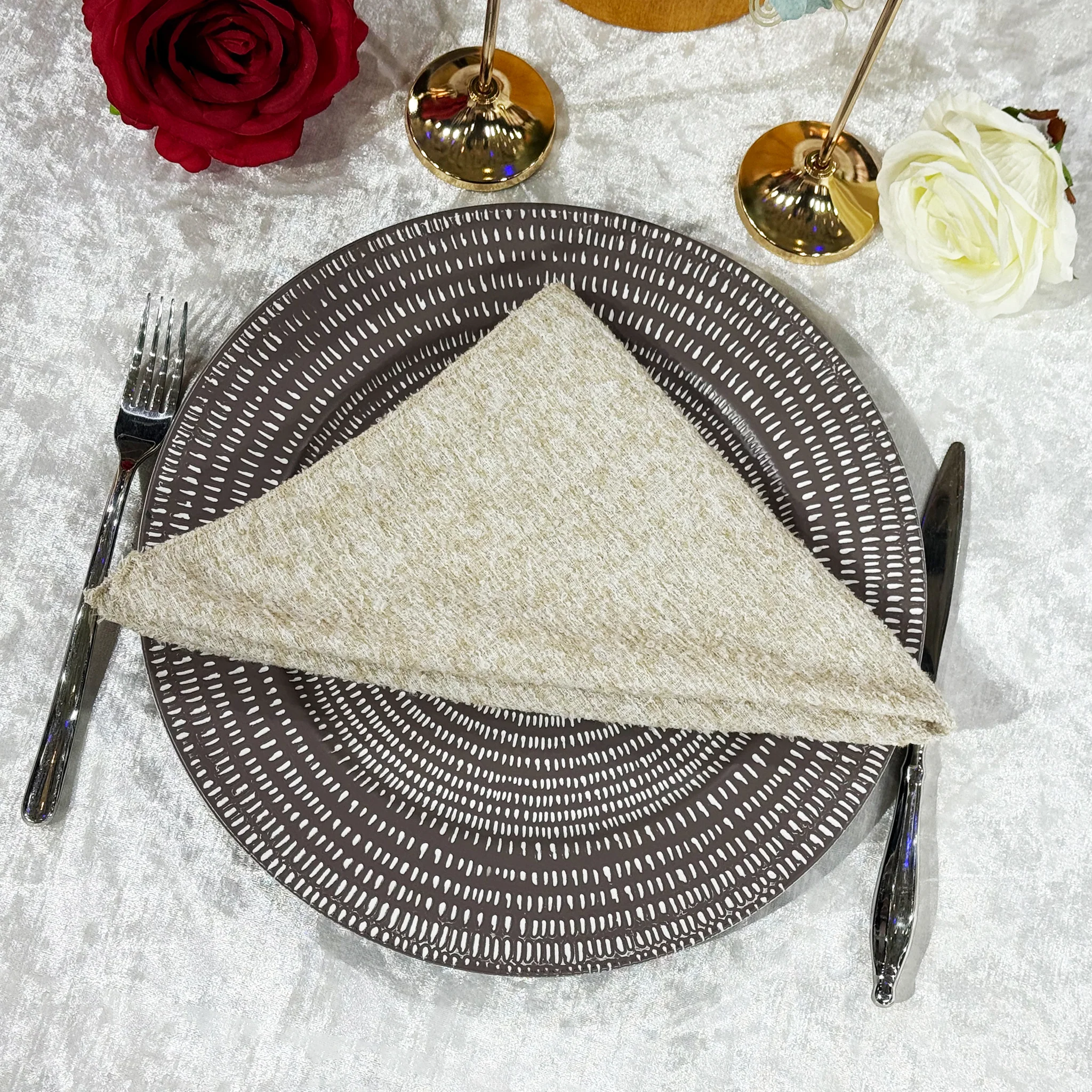 5 pcs/pk Luxury Boucle 20"x20" Linen Napkin - Beige - Image 9