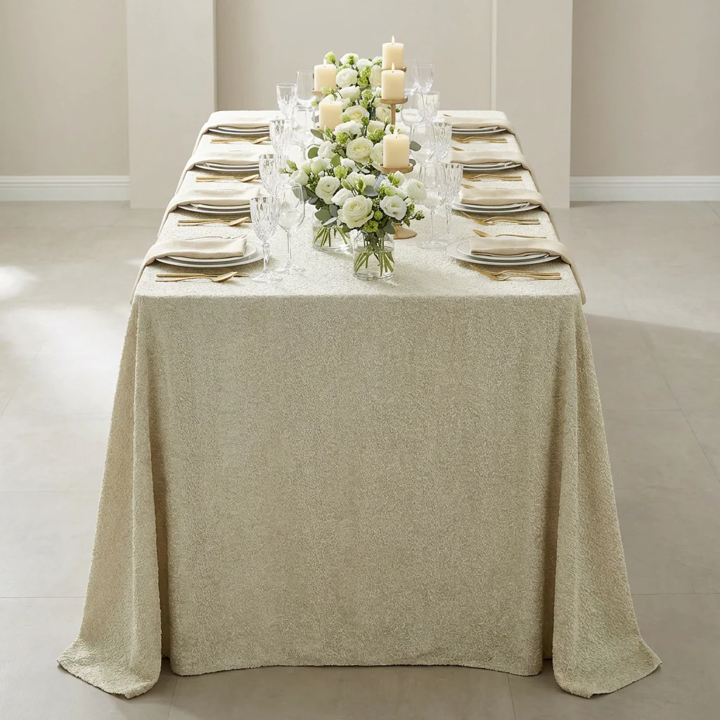 Luxury Boucle 90"x156" Rectangular Tablecloth - Beige - Image 2