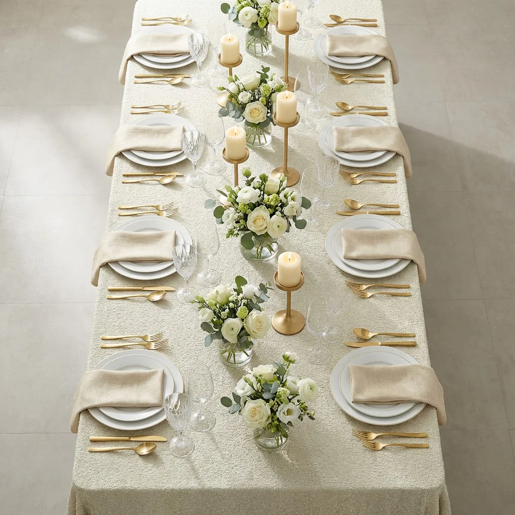 Luxury Boucle 90"x156" Rectangular Tablecloth - Beige - Image 4