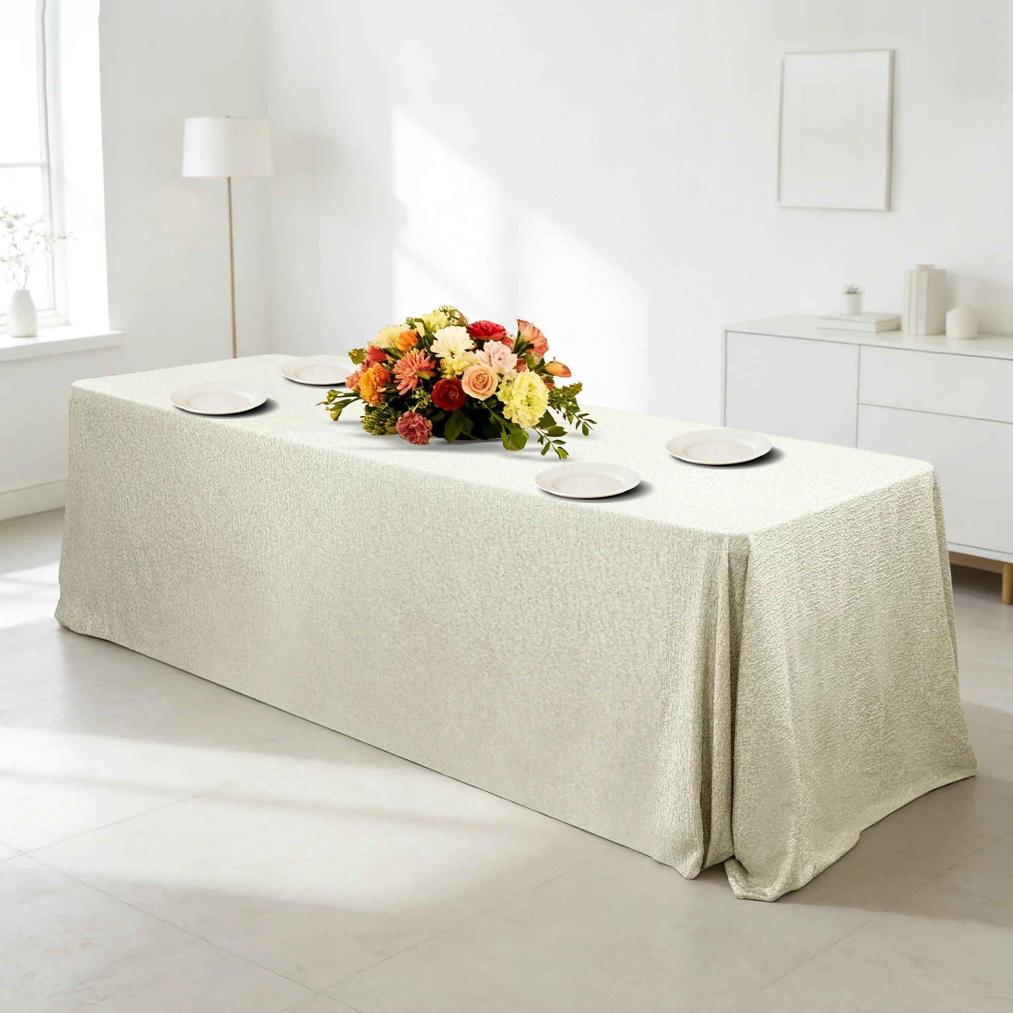 Luxury Boucle 90"x156" Rectangular Tablecloth - Beige - Image 8