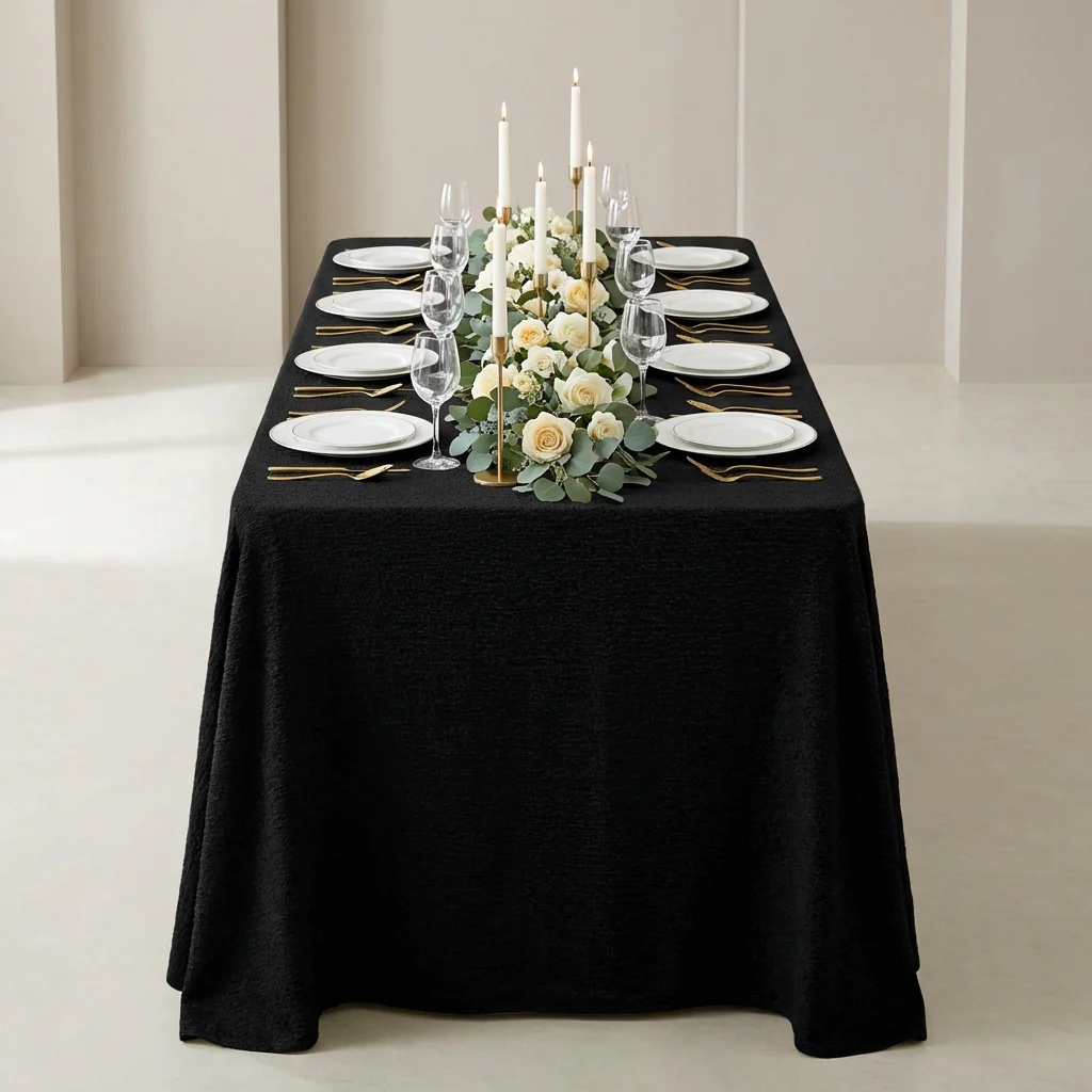 Luxury Boucle 90"x132" Rectangular Tablecloth - Black - Image 2