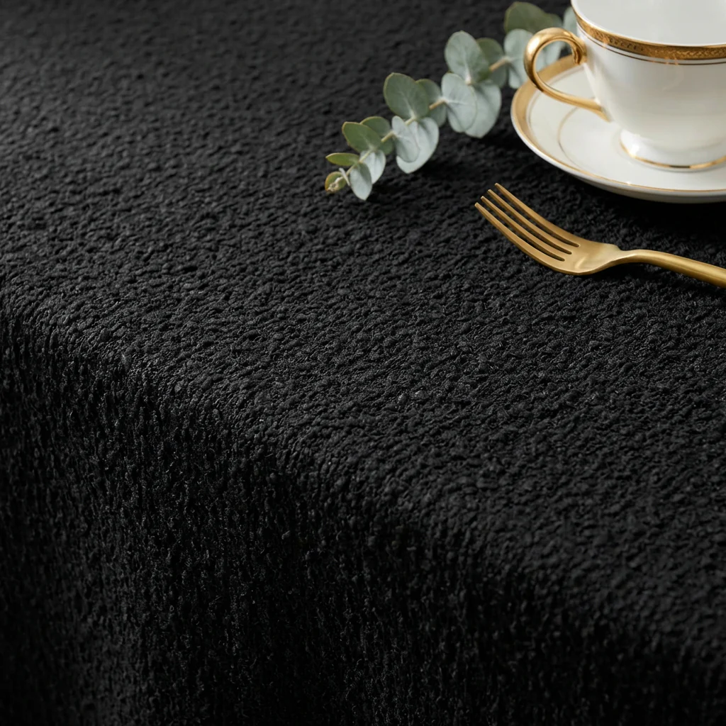 Luxury Boucle 90"x132" Rectangular Tablecloth - Black - Image 4