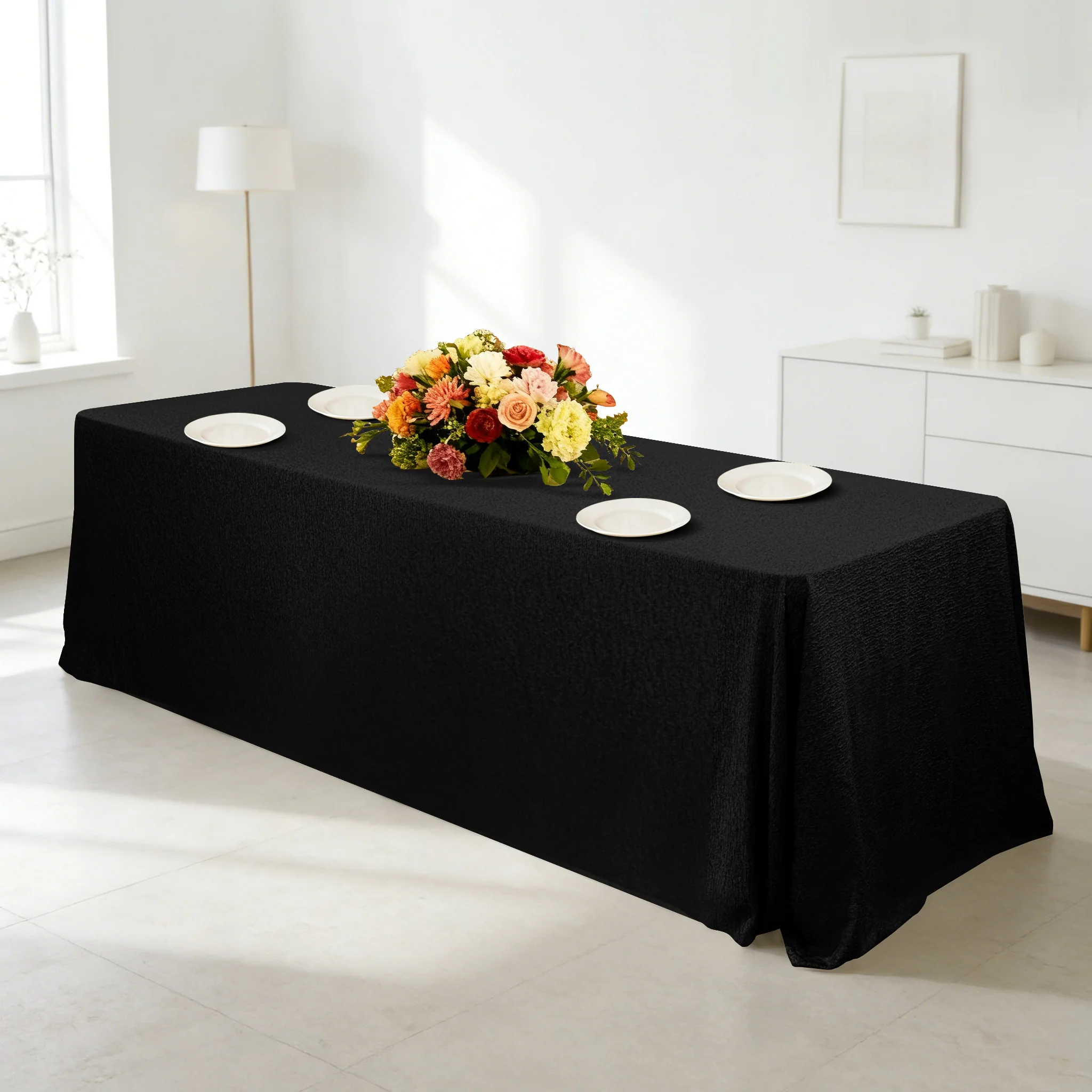 Luxury Boucle 90"x132" Rectangular Tablecloth - Black - Image 7