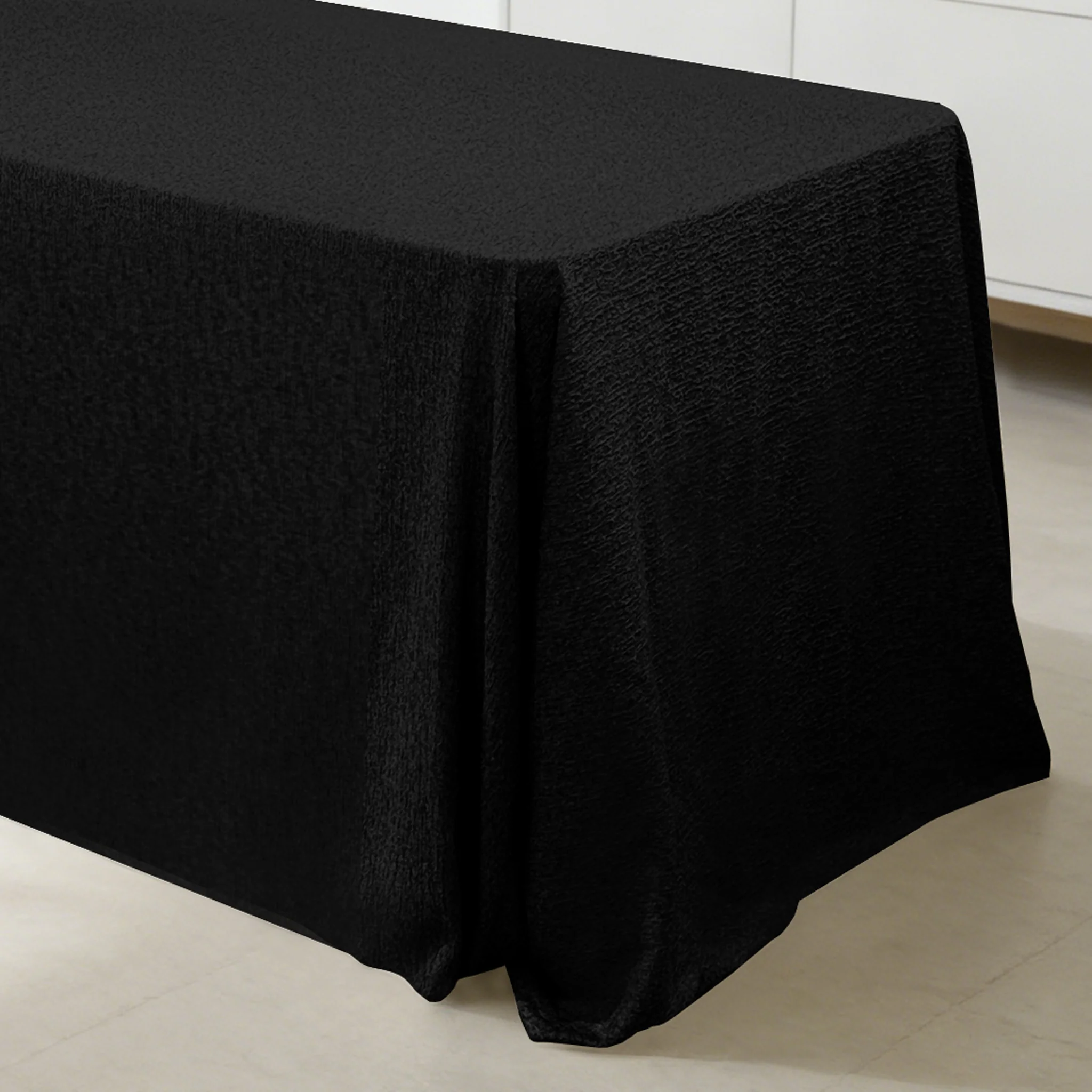 Luxury Boucle 90"x132" Rectangular Tablecloth - Black - Image 8