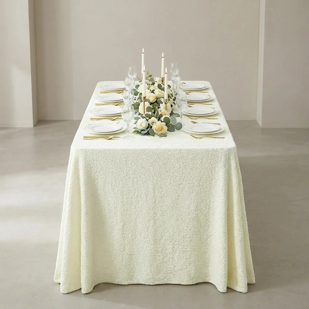 Luxury Boucle 90"x132" Rectangular Tablecloth - Ivory - Image 2