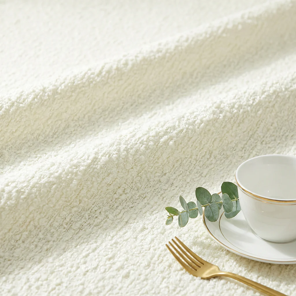 Luxury Boucle 90"x132" Rectangular Tablecloth - Ivory - Image 4