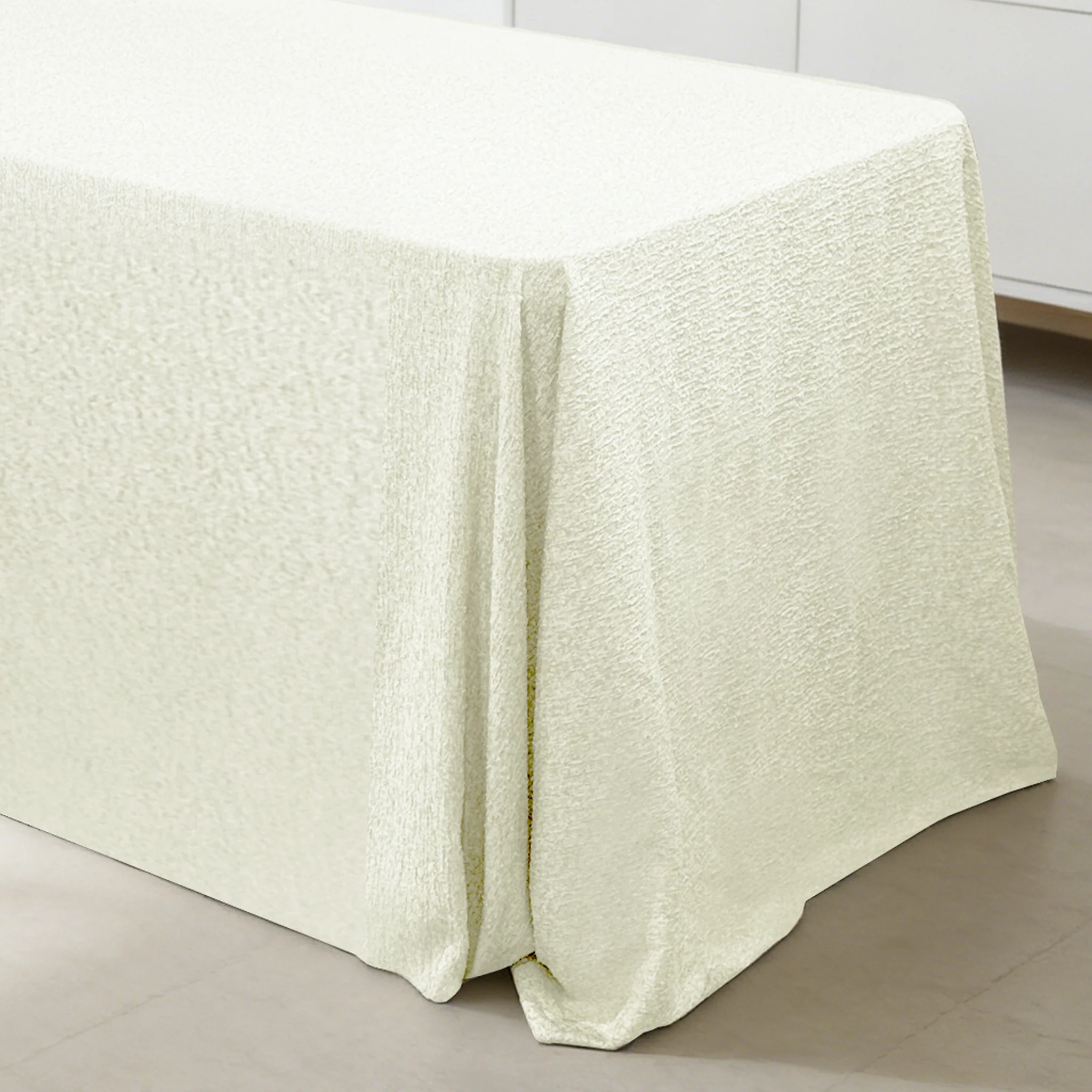 Luxury Boucle 90"x132" Rectangular Tablecloth - Ivory - Image 8