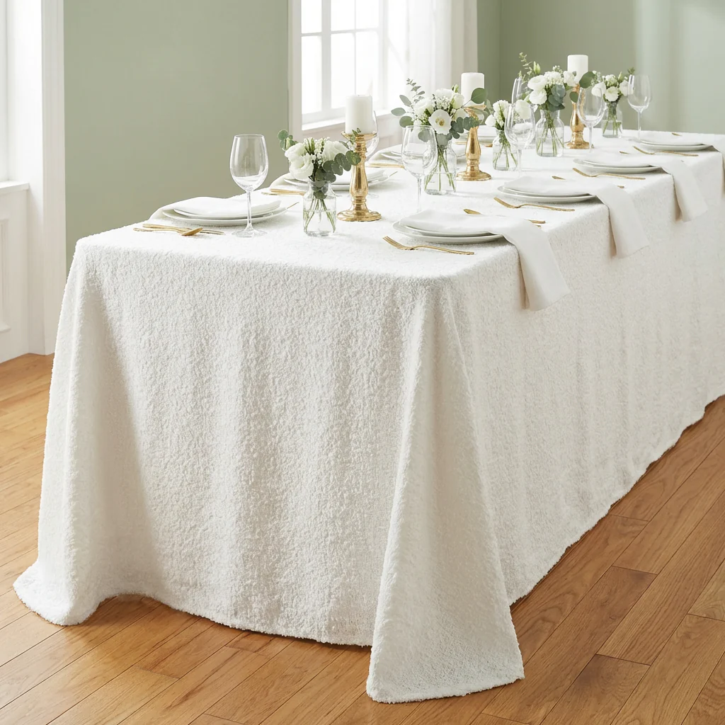 Luxury Boucle 90"x132" Rectangular Tablecloth - White - Image 2