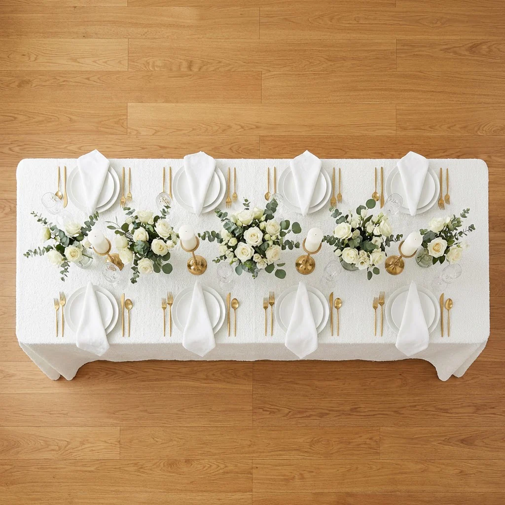 Luxury Boucle 90"x132" Rectangular Tablecloth - White - Image 5