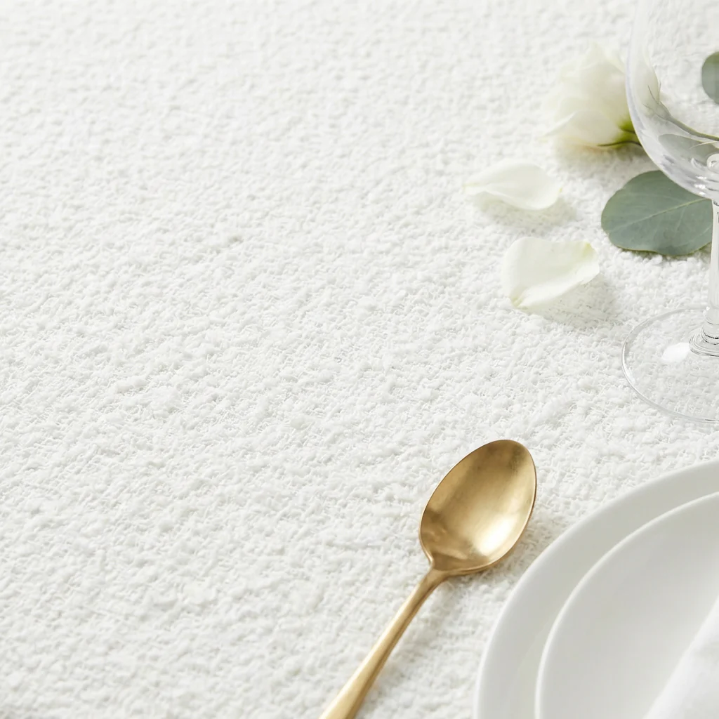 Luxury Boucle 90"x132" Rectangular Tablecloth - White - Image 4