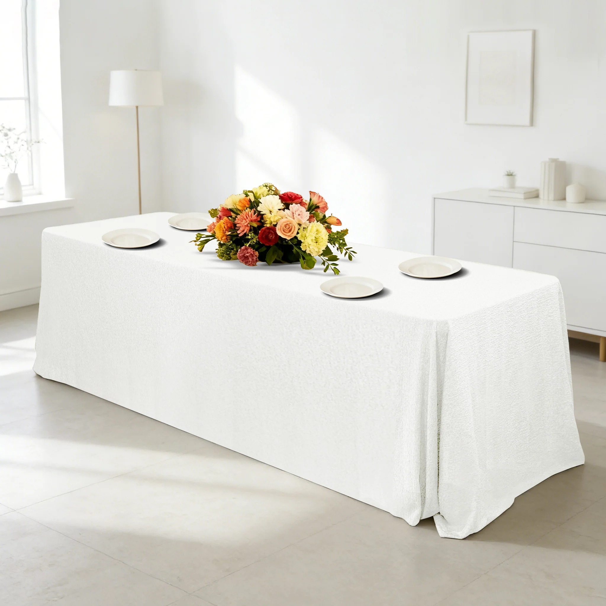 Luxury Boucle 90"x132" Rectangular Tablecloth - White - Image 7