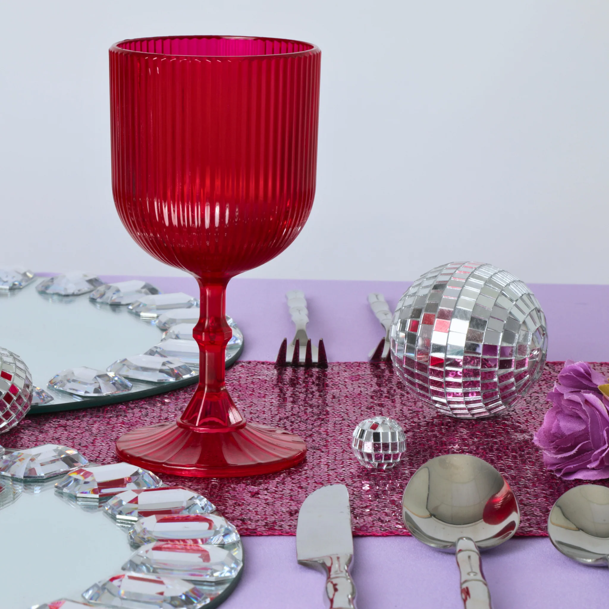 Magenta Acrylic 11oz Wine Goblets Ripple Design (6 pcs/pk) - Image 4