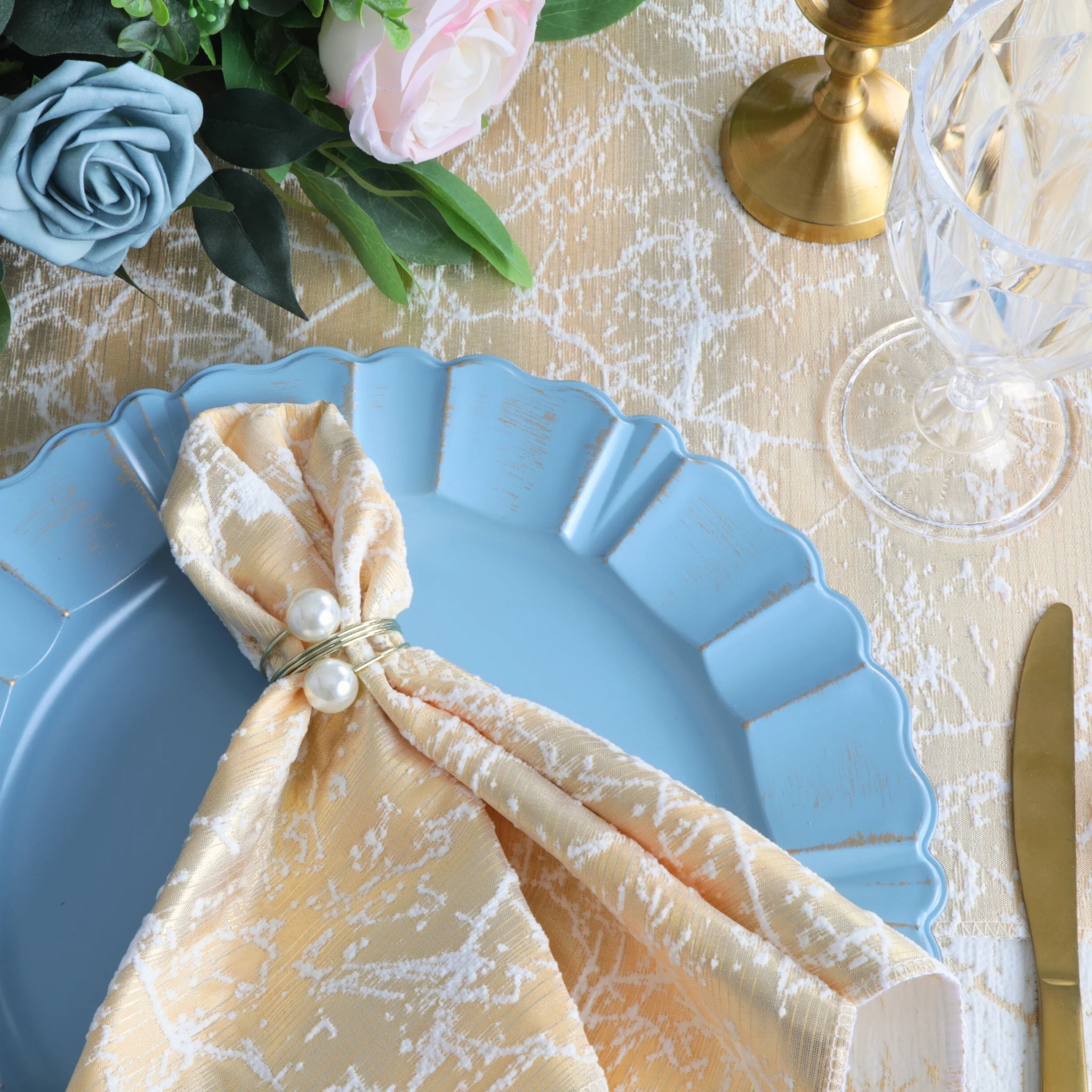 5 pcs/pk Marble Reversible Jacquard Napkin 20"x20" - Gold - Image 4