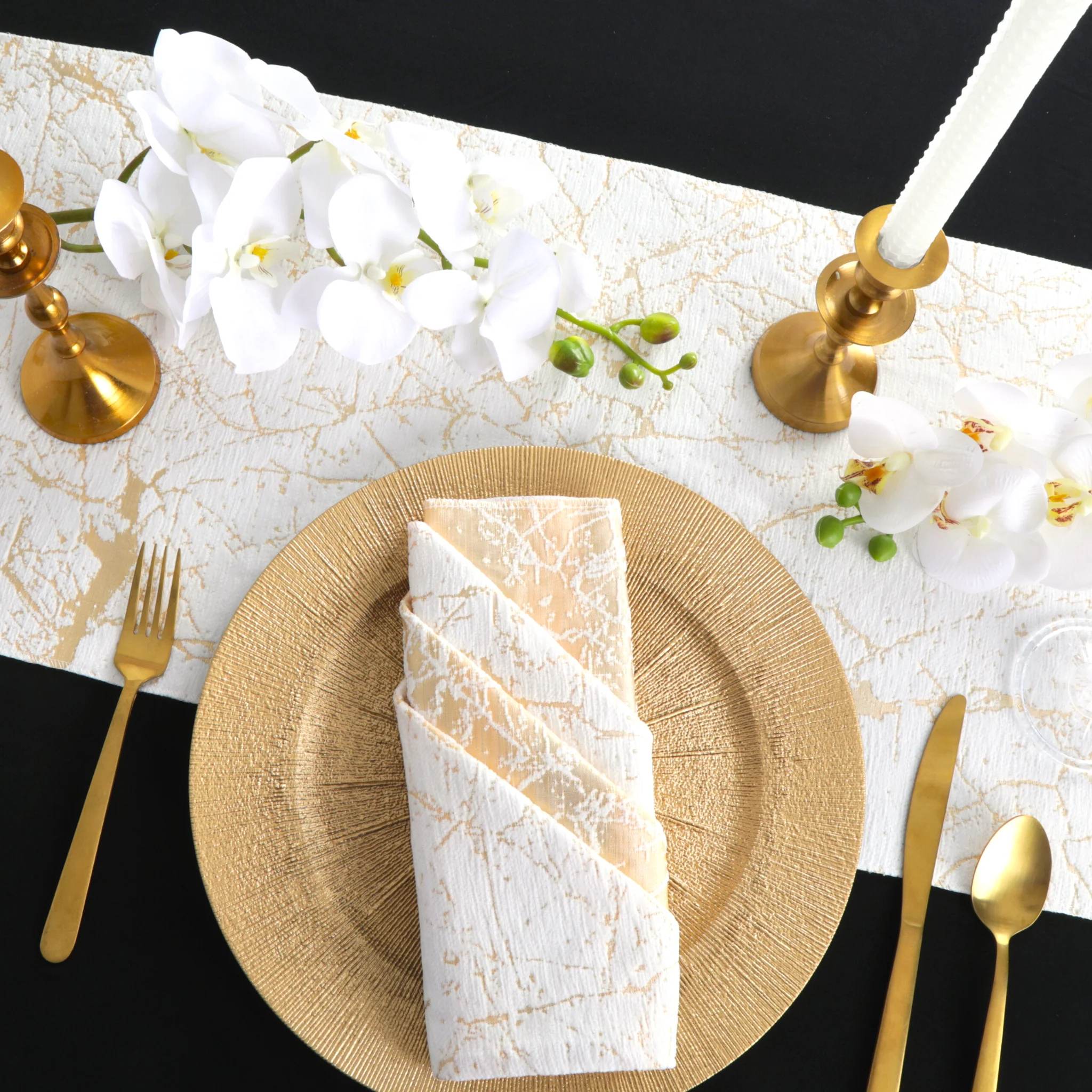 5 pcs/pk Marble Reversible Jacquard Napkin 20"x20" - Gold - Image 5
