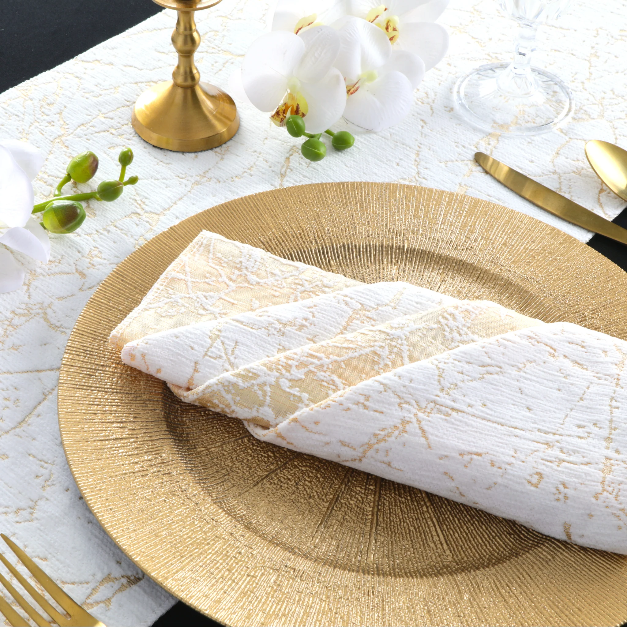 5 pcs/pk Marble Reversible Jacquard Napkin 20"x20" - Gold - Image 6