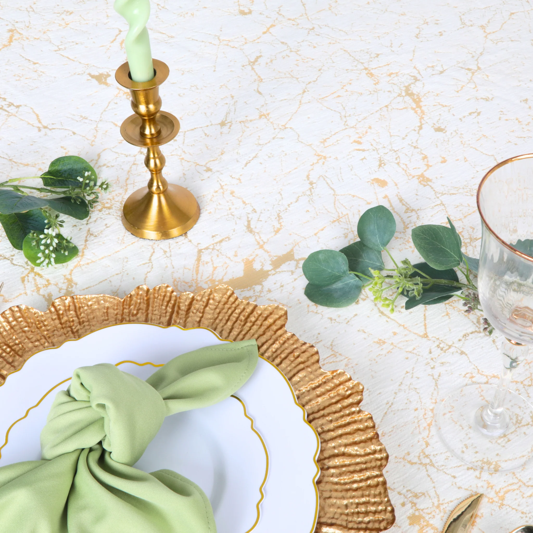 Marble Reversible Jacquard Tablecloth 120" Round  - Gold - Image 2