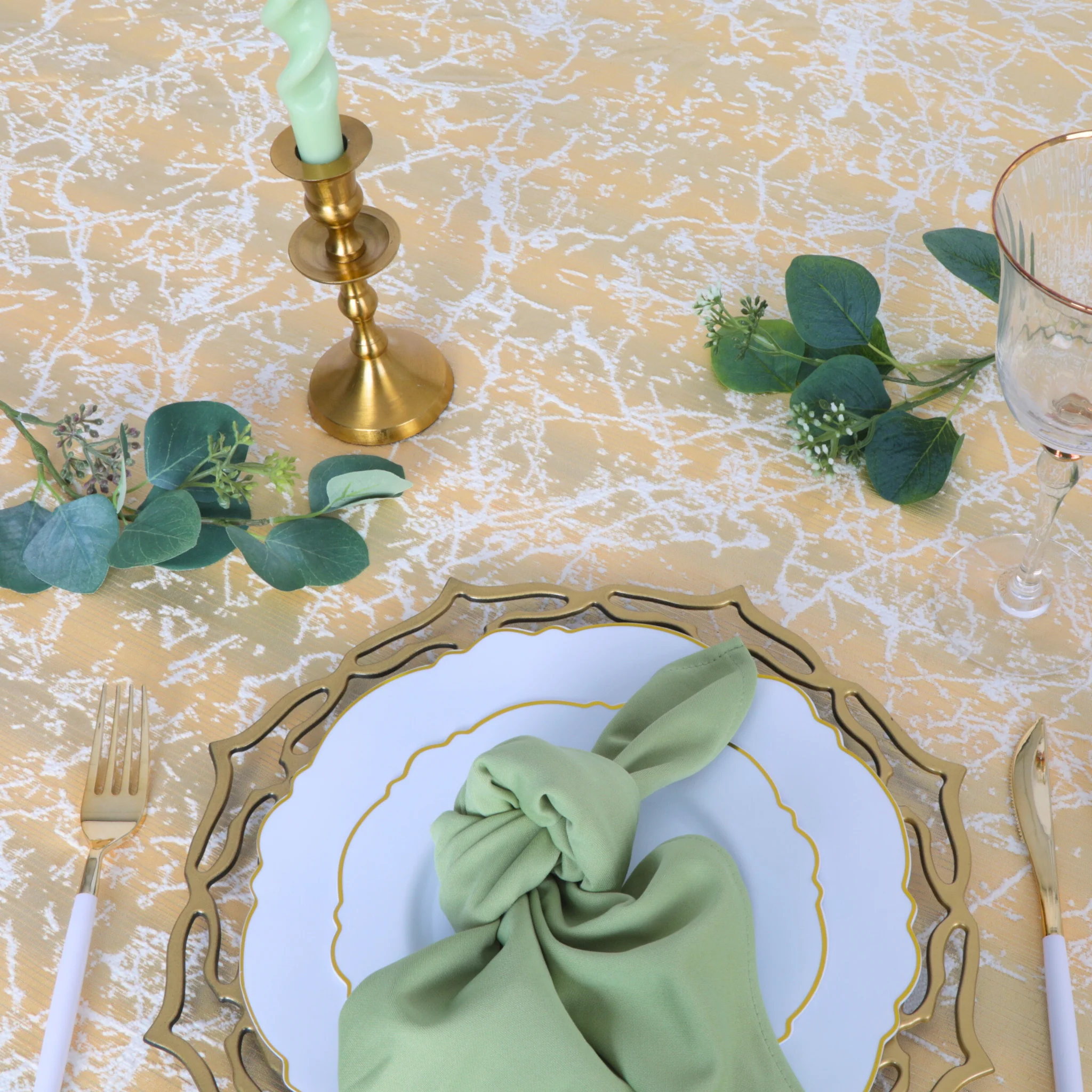 Marble Reversible Jacquard Tablecloth 120" Round  - Gold - Image 6
