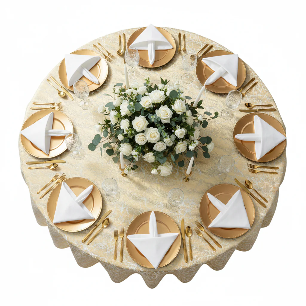 Marble Reversible Jacquard Tablecloth 120" Round  - Gold - Image 9