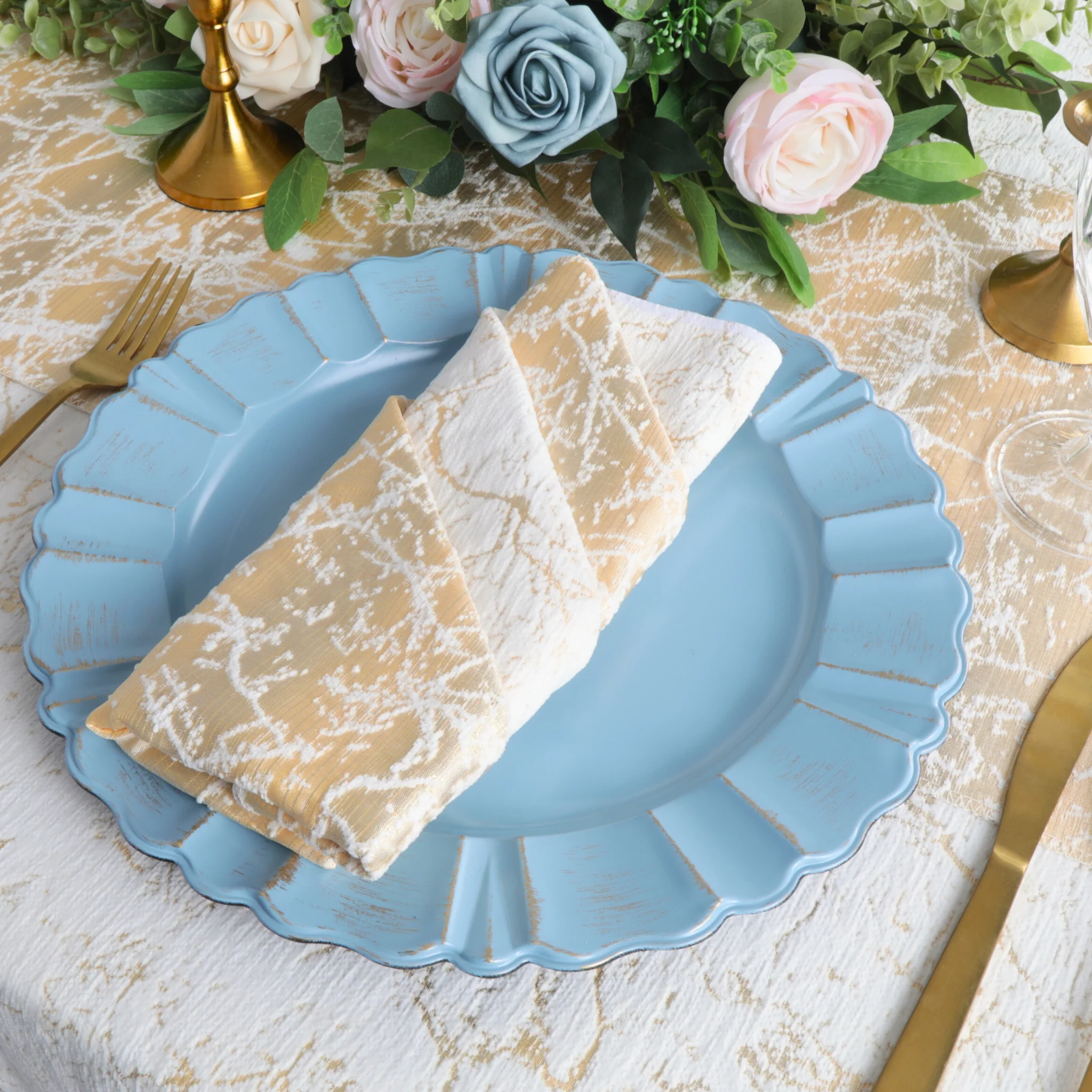 Marble Reversible Jacquard Tablecloth 90"x132" Rectangle - Gold - Image 5