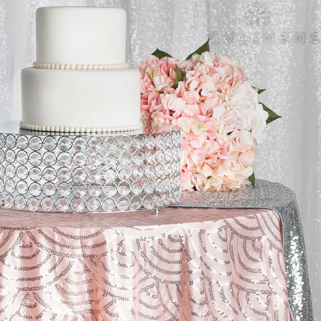 Mermaid Scale Sequin 120" Round Tablecloth - Blush/Rose Gold - Image 3