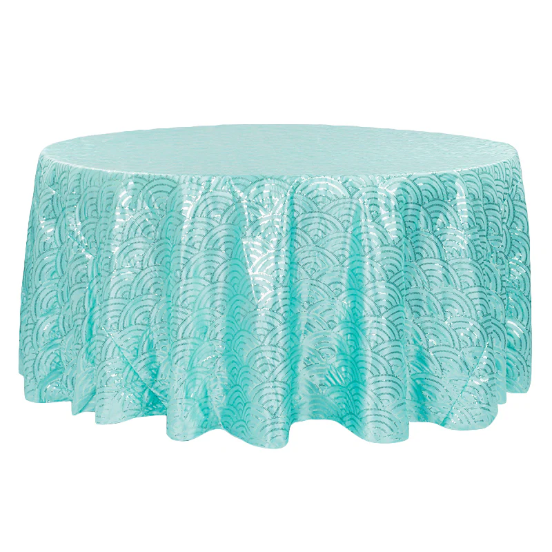 Mermaid Scale Sequin 120" Round Tablecloth - Turquoise - Image 2
