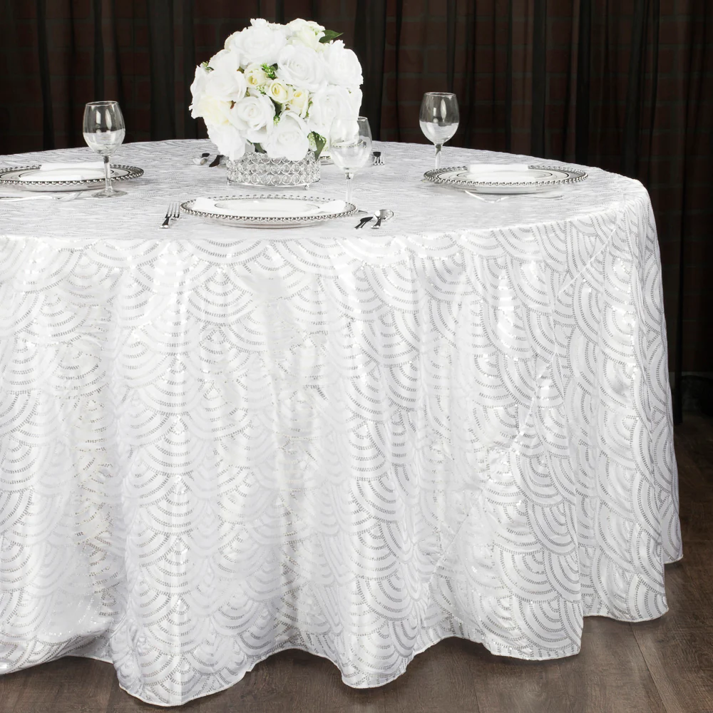 Mermaid Scale Sequin 120" Round Tablecloth - White - Image 2