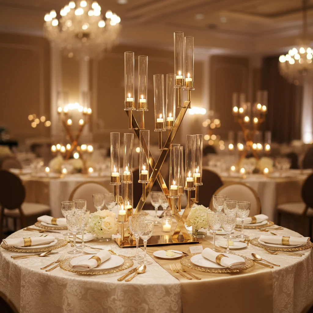16 Branches Gold Metal Candelabra Centerpiece - Image 3