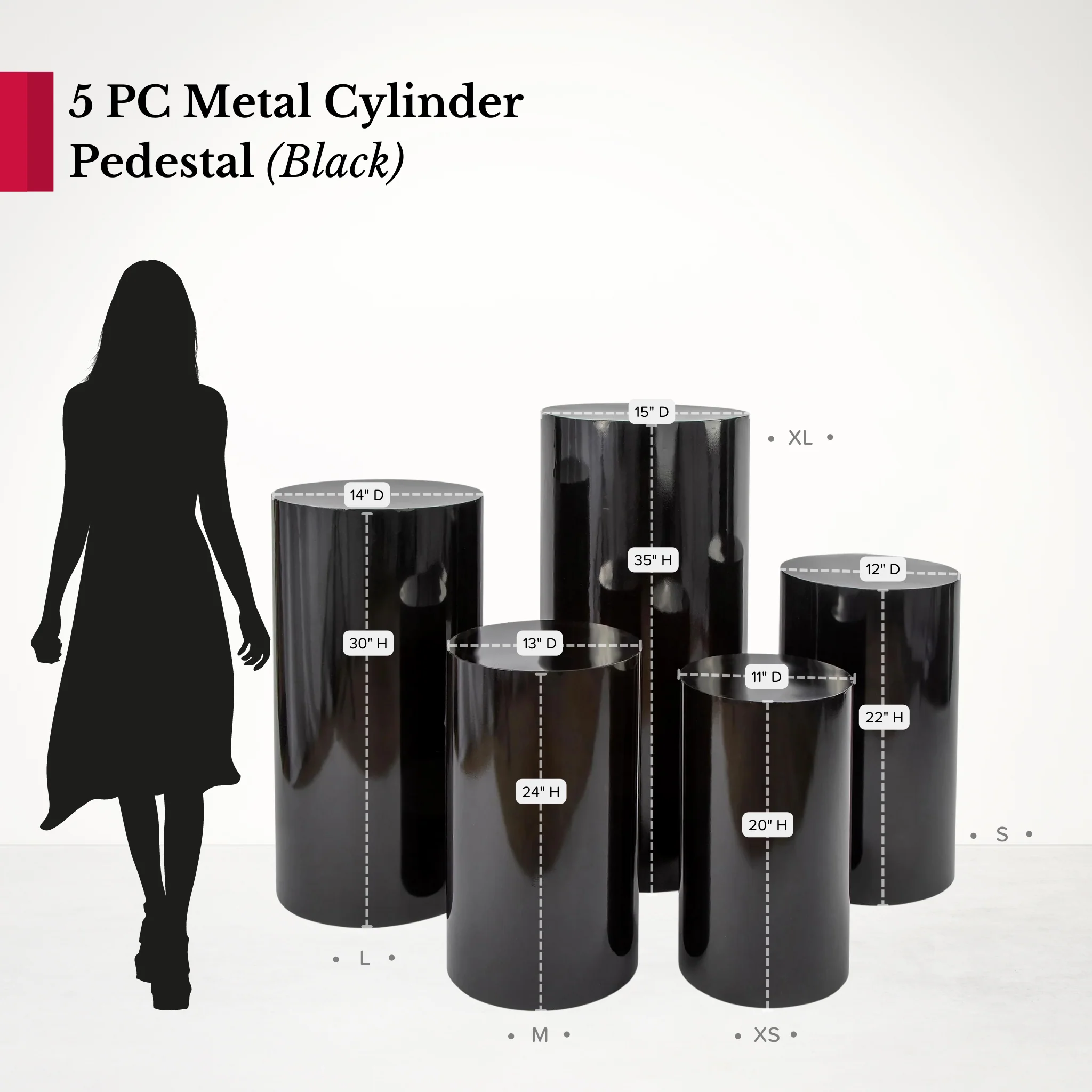 Metal Cylinder Pedestal Display Stands 5 pcs/set - Black - Image 4