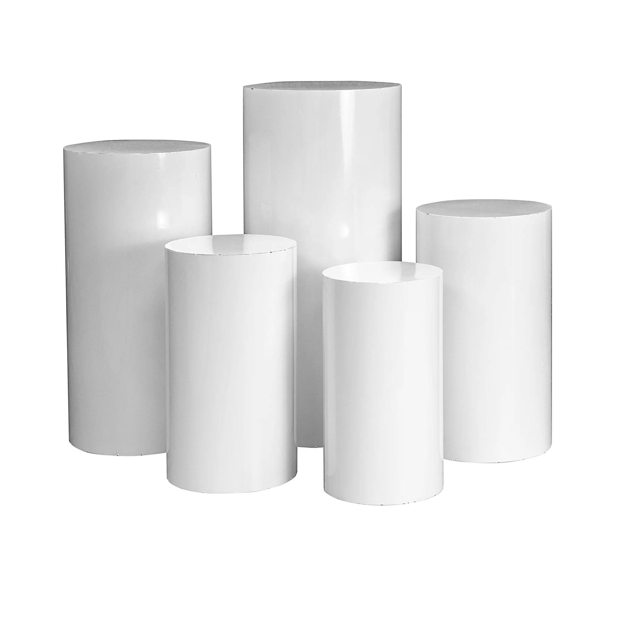 Metal Cylinder Pedestal Display Stands 5 pcs/set - White