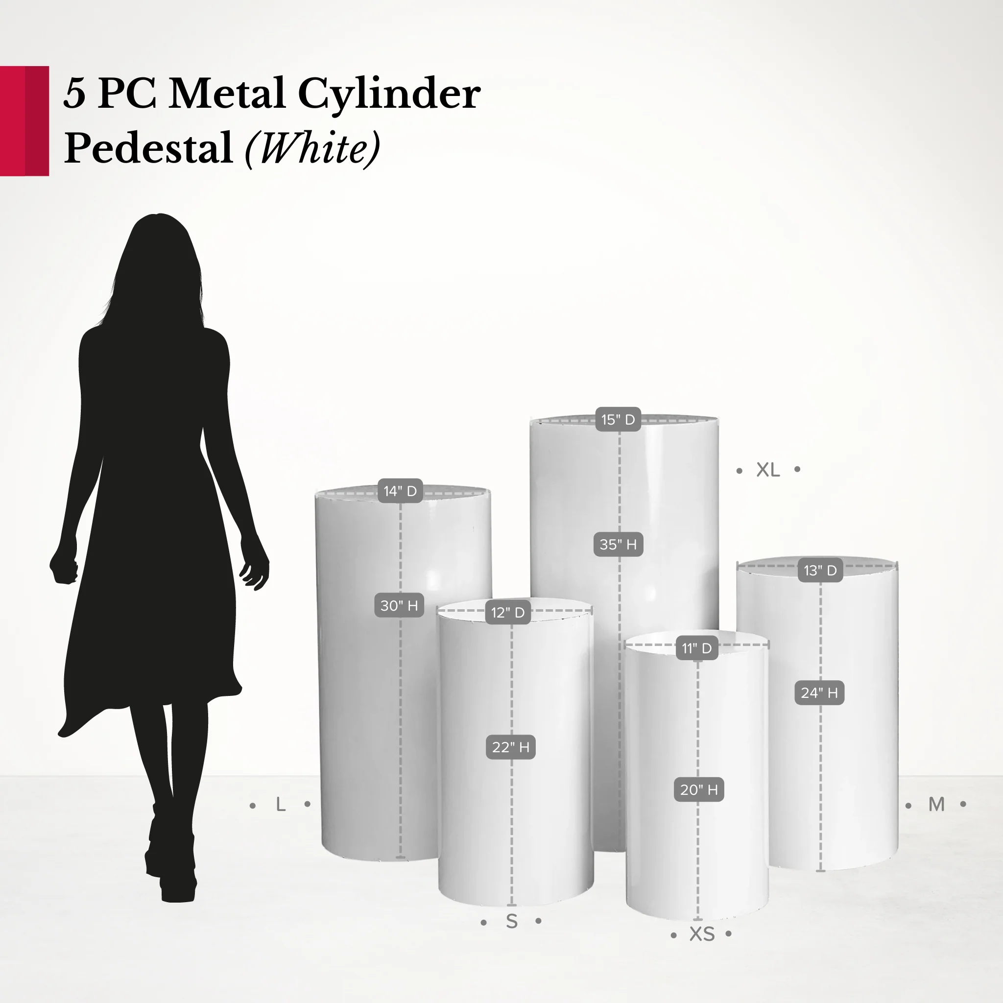 Metal Cylinder Pedestal Display Stands 5 pcs/set - White - Image 4