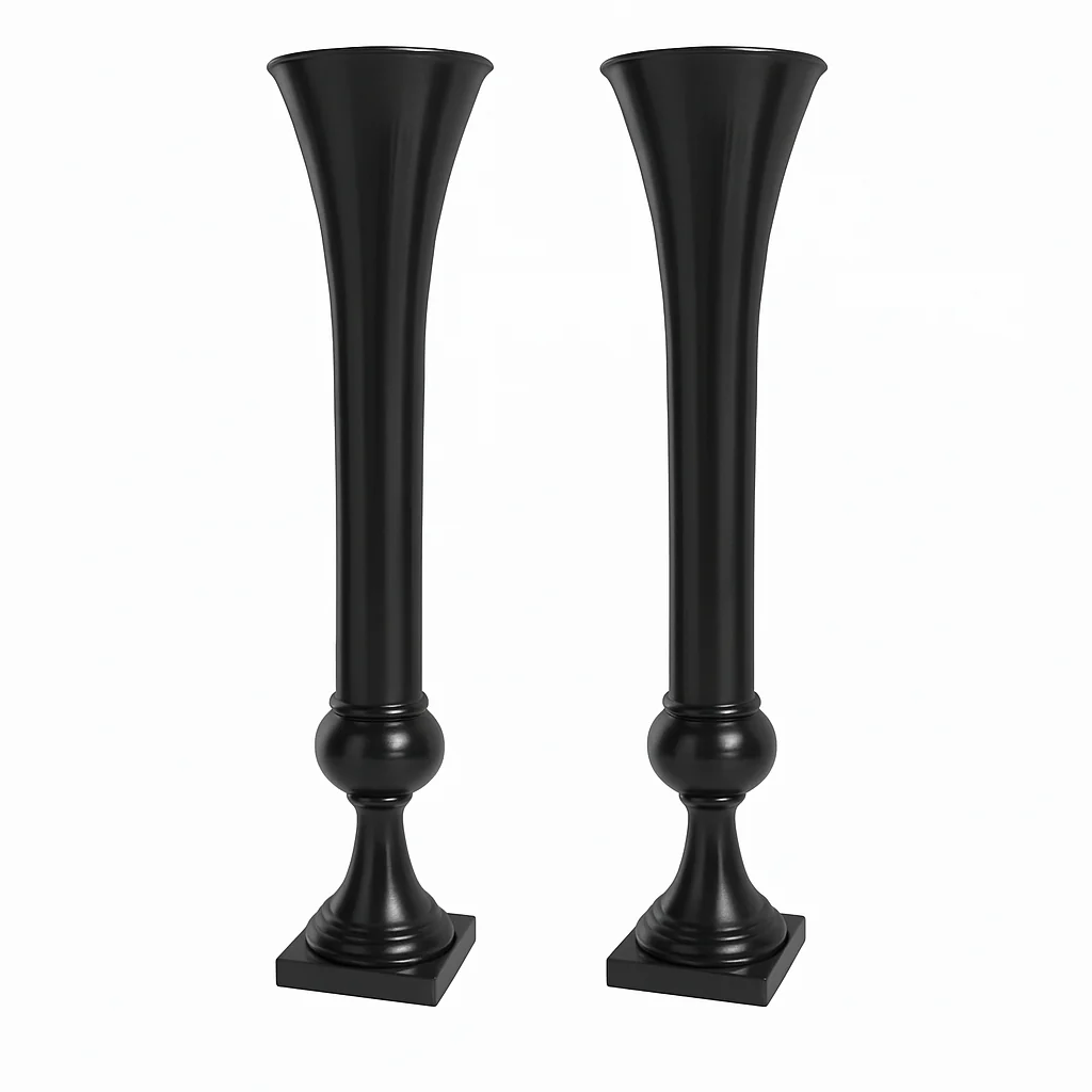 Set of 2 Metal Trumpet Centerpiece Vases - Black
